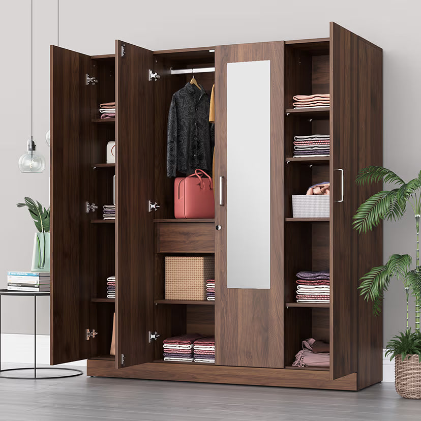 Contemporary Home Storage Cabinet – Sleek Particle Board Design with , Open Shelves & Enclosed Cupboards.