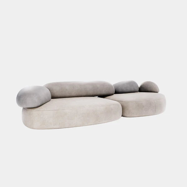 Long Seater Sofa For Home Furniture Upholstered velvet, Unique & Modern Design For Living Room or Hall - Grey