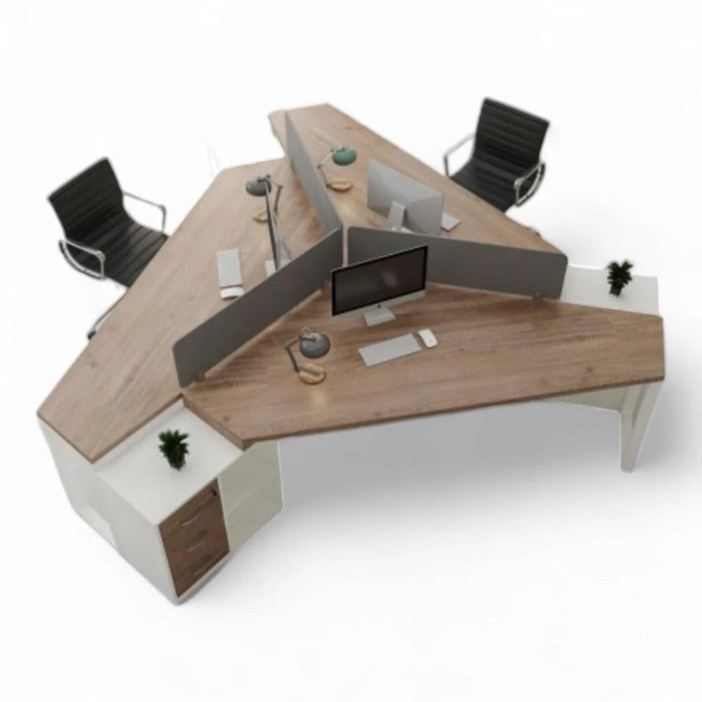 3-Seater Modular Office Workstation with Divider Panels, Storage Cabinets, and Ergonomic Design for Modern Corporate and Work Environments