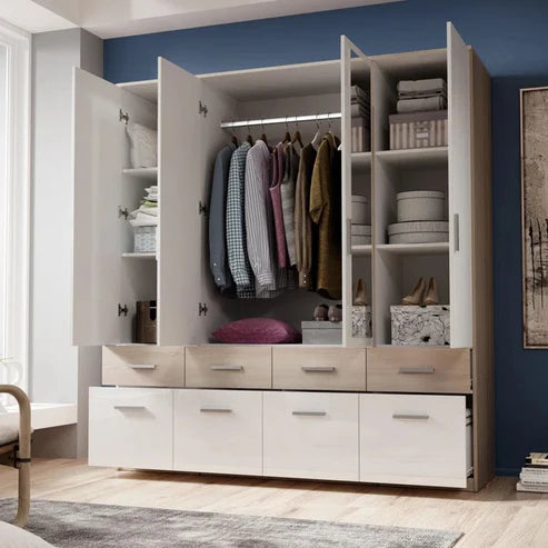 Wardrobe for Space-Expanding Elegance Premium-4 Doors Mirrored Wardrobe for Any Rooms.
