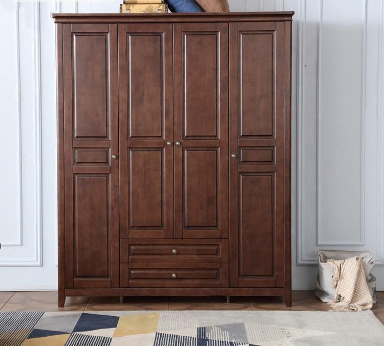 Wardrobe for Bedroom and 4 Door Space-Saving Wooden Wardrobe with Storage Drawers Fit for Bedrooms