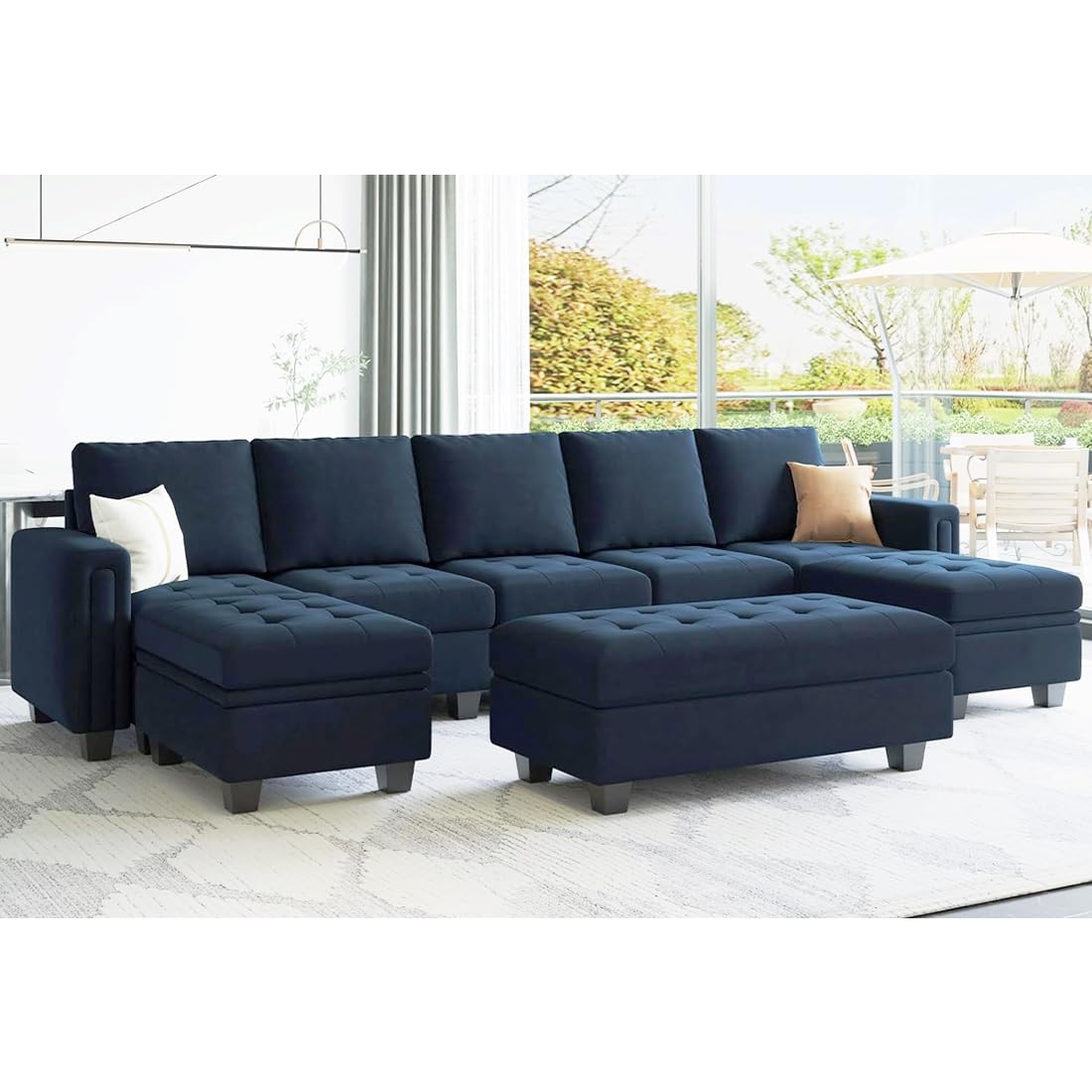 9 Seater U Shape Sofa For Home Furniture, Upholstery Fabric Modern And Durable Design For Living Room and Office- Blue