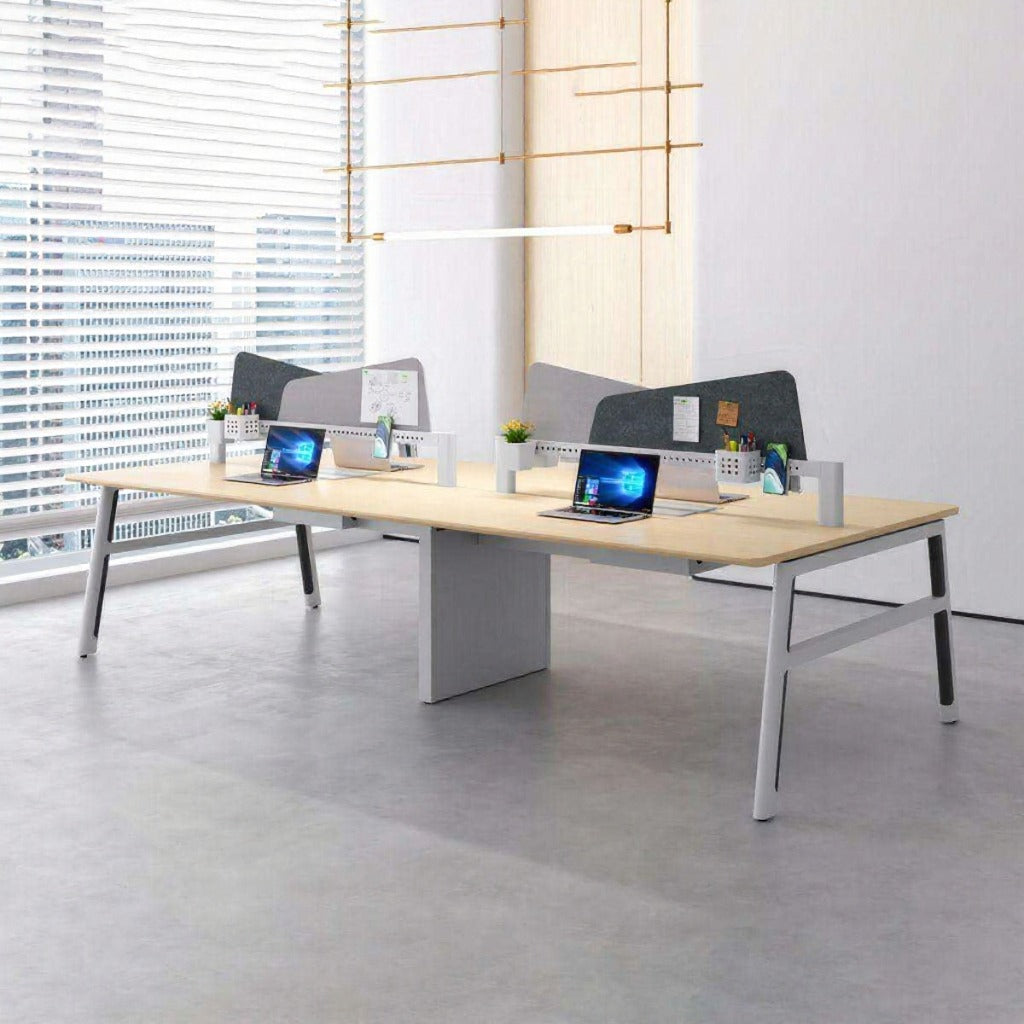 Modern Linear Workstations 4-Person Collaborative Workstation with Privacy Panels