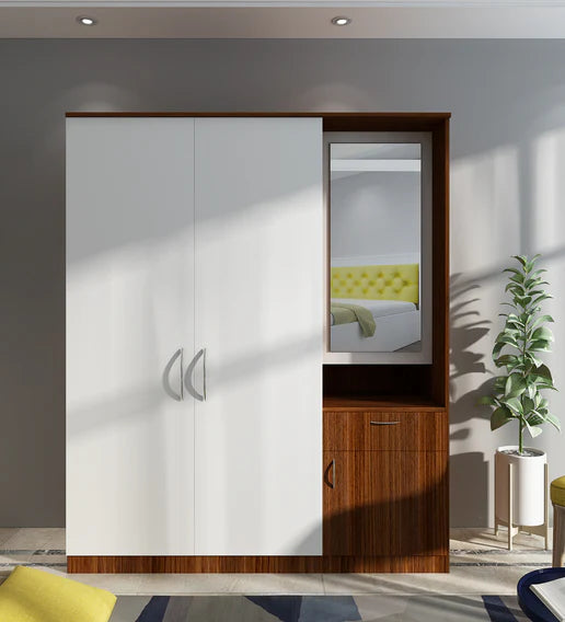 Wardrobe for Home 3-Door Designer Handles and Modern Drawer System, Hanging Rods, and Smart Storage