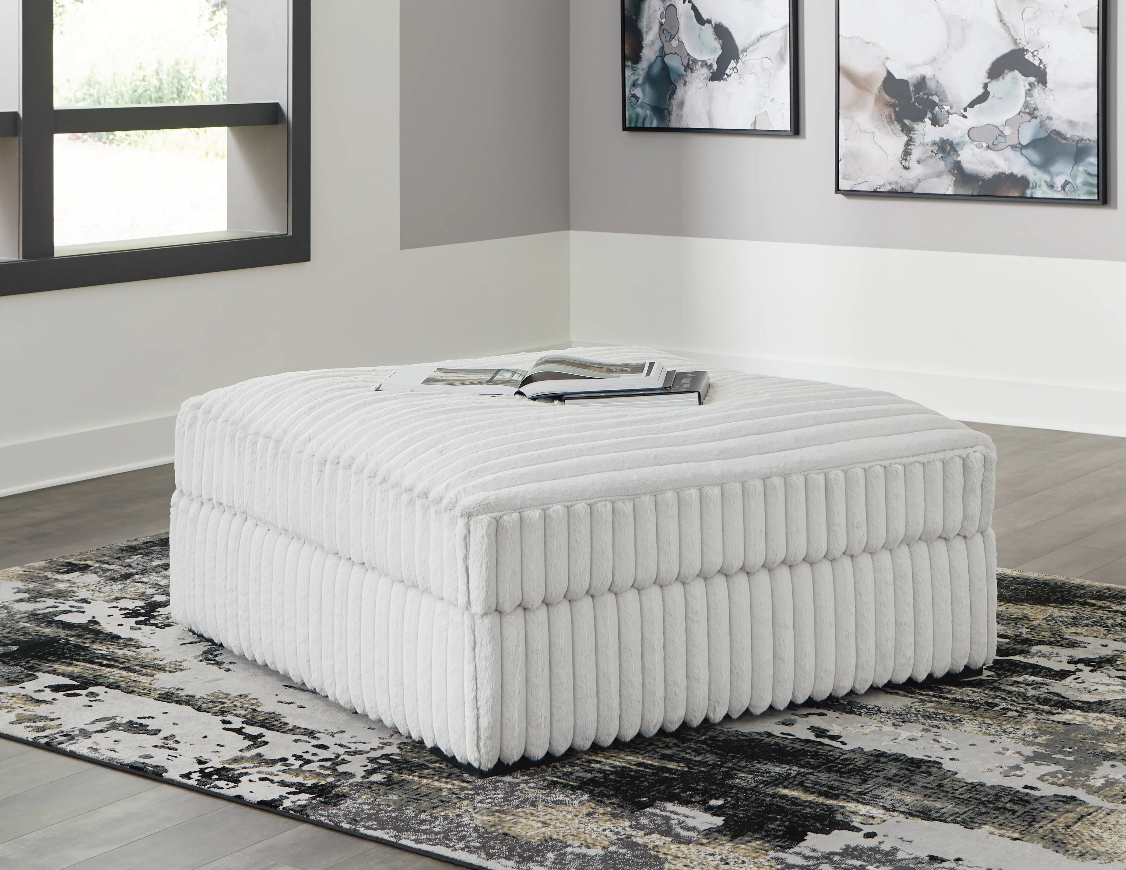 Elegant Ottoman – Feather-Fiber Cushion, Spacious Square Design for Living Room