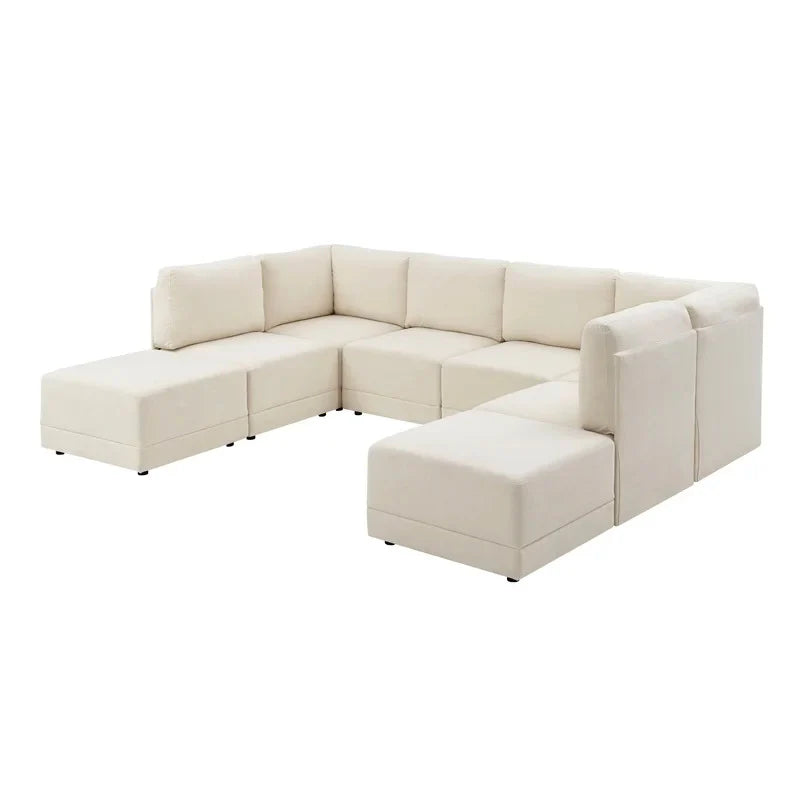 7 Seater Sofa & Wide Symmetrical Modular Corner Design Upholstery Suede Modern And Durable Design For Living Room - Off White
