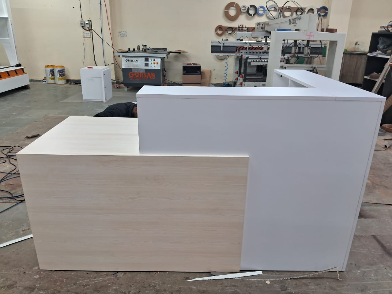 Reception Table for Office Luxury Modern L Shape Counter Stylish Design Made in MDF and Self Box & 2 Person Seating Reception Table - Off White Color