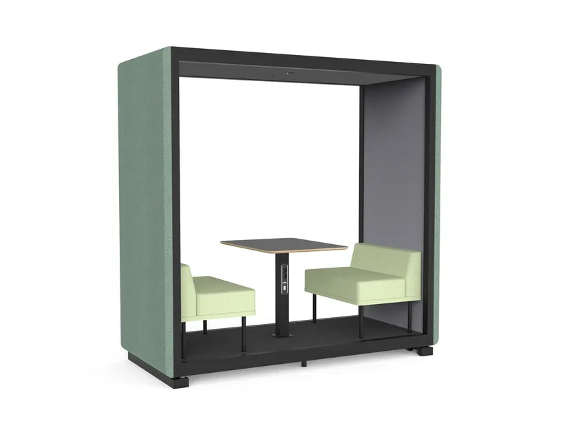 Office Focus Booth with Enclosed Seating Space with Contemporary 2-Seater with Privacy Enclosure.