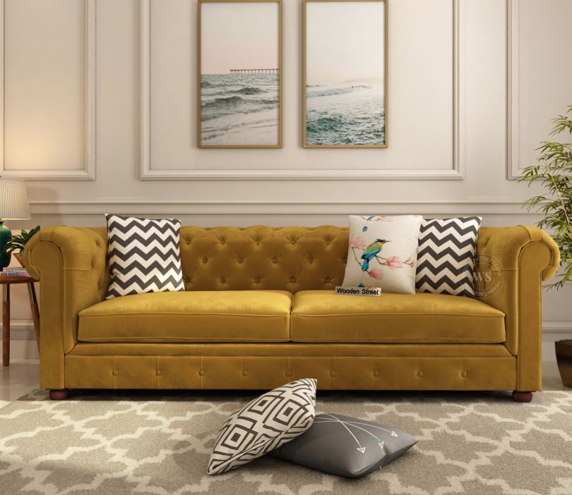 3-Seater Sofa with Carving Design, Plush Velvet Fabric, Superior Comfort, and Offering Superior Comfort and Enduring Quality.