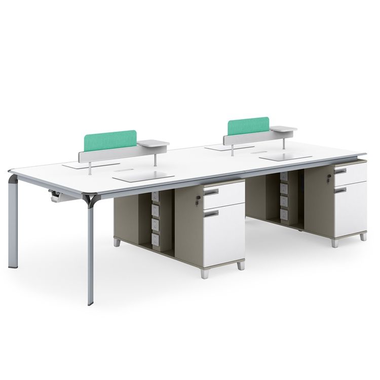 Modern 4-Person Office Workstation Desk with Storage & Privacy Panels - Ideal for Collaborative Workspaces