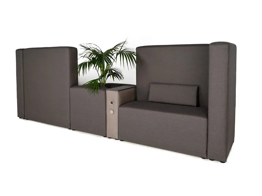 2-Seater Office Focus Sofa with Enclosed Seating Space with Workspace Divider Sofa with enclosed meeting areas in modern workplace environments.