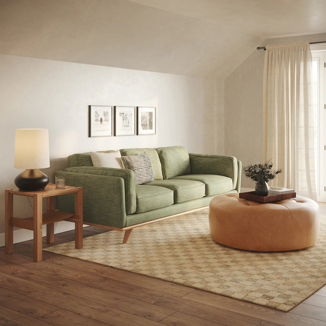 Leather Ottoman – Round, Tufted Top with Soft Padding—Perfect as a Footrest