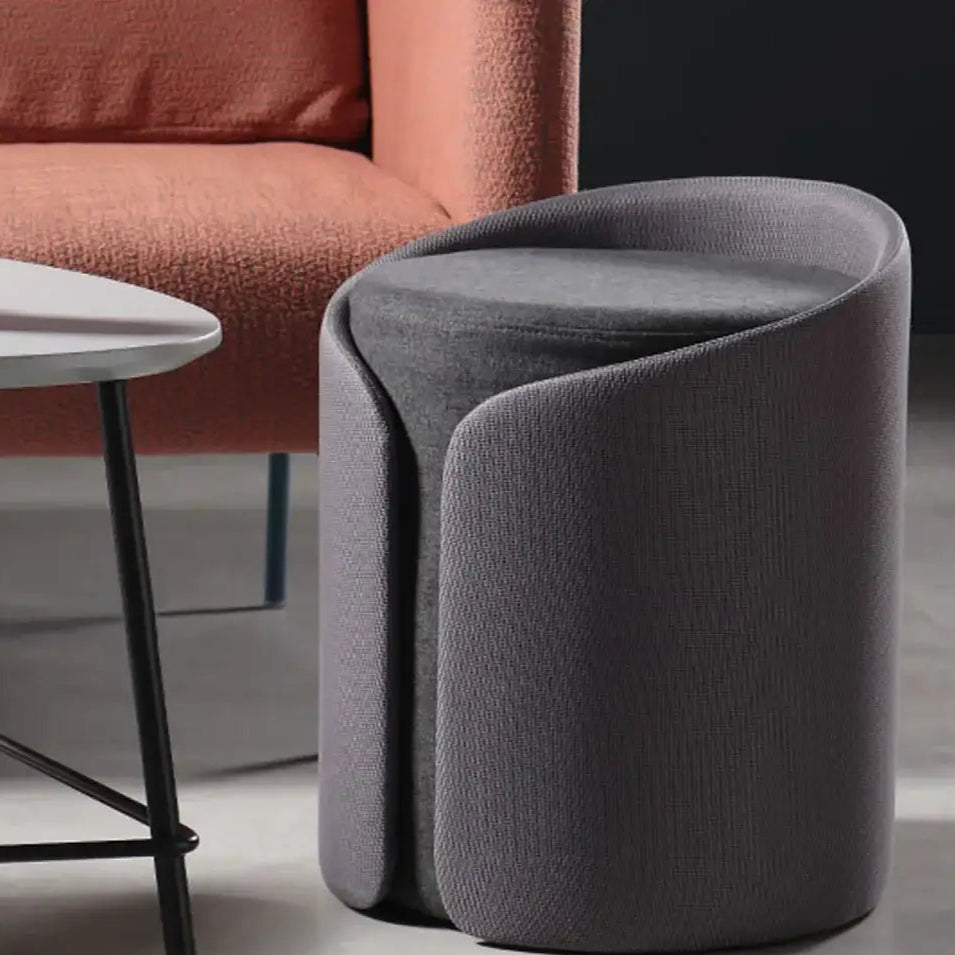 Ottoman Round Upholstered – Linen Upholstery Wood Frame with Foam Padding, Sleek Design, for Living Room or Bedroom.