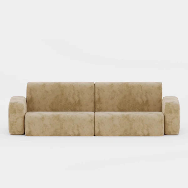 3 Seater Sofa For Home Furniture Upholstered velvet, Comfortable & Soft Luxury Couch for Living Room & Hall - Light Brown