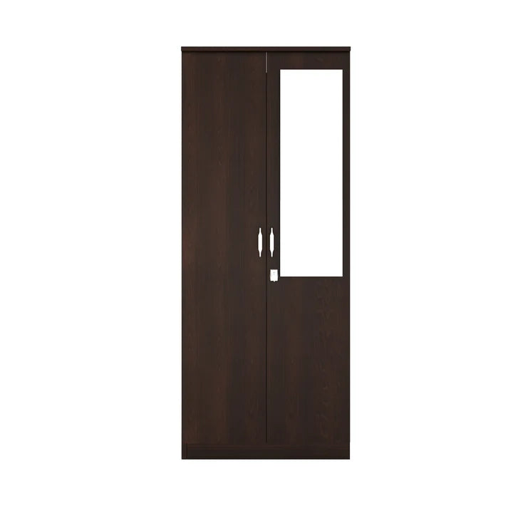 Wooden Wardrobe In 2 Doors with Mirror – Clean Design with Lock and Open Shelves