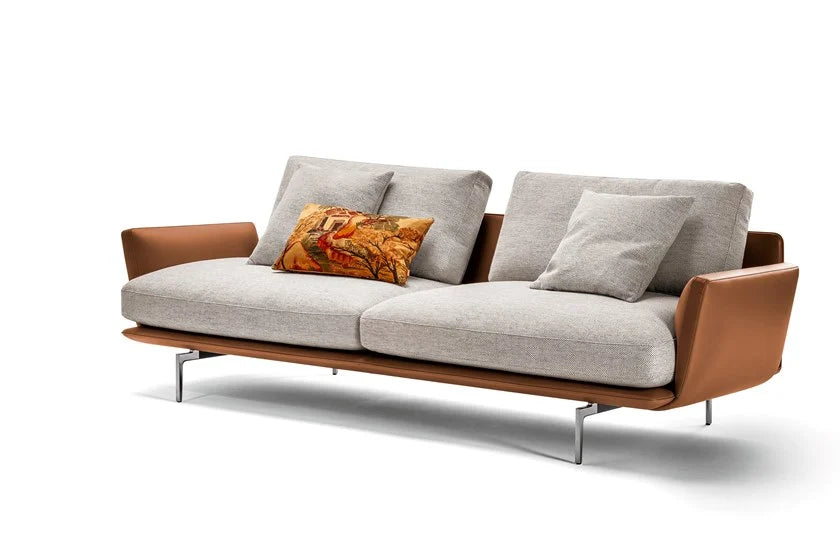 2 Seater Fabric & Leatherette Sofa with Classic Metal Legs Finish -