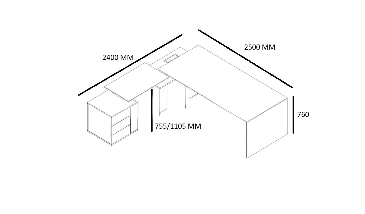 Director L-Shape Office Table Luxury Design Made in Plywood with Premium Hardware Modesty Panel Multi-Functional Wire Box - Walnut Veneer