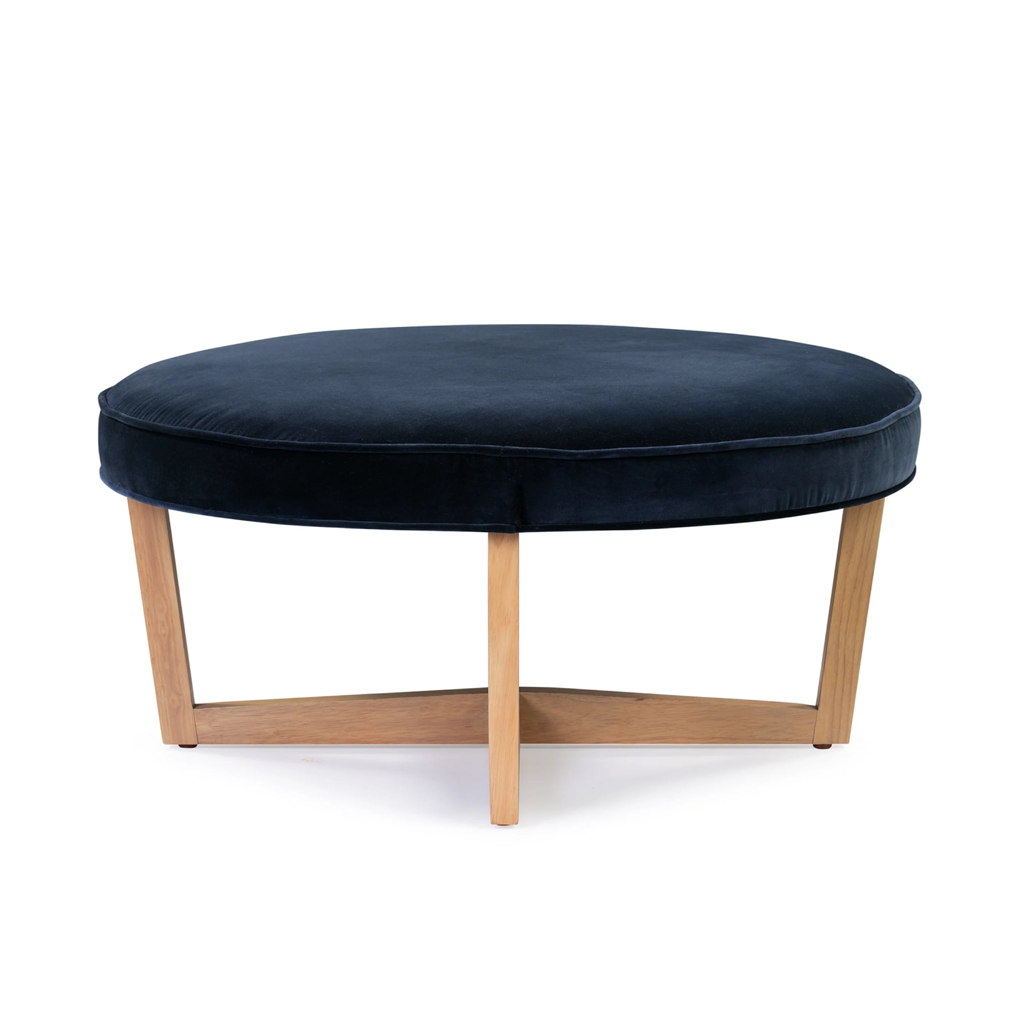 Modern Navy Velvet Pouffe Ottoman – Chic Round Footrest & Extra Seating for Living Room