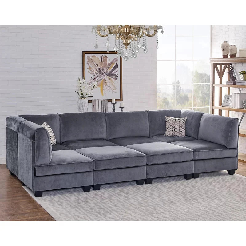U-Shape Sofa Upholstery Velvet Sectional & Modular Couch Extra Wide Luxury Design For Living Room and Office -Grey