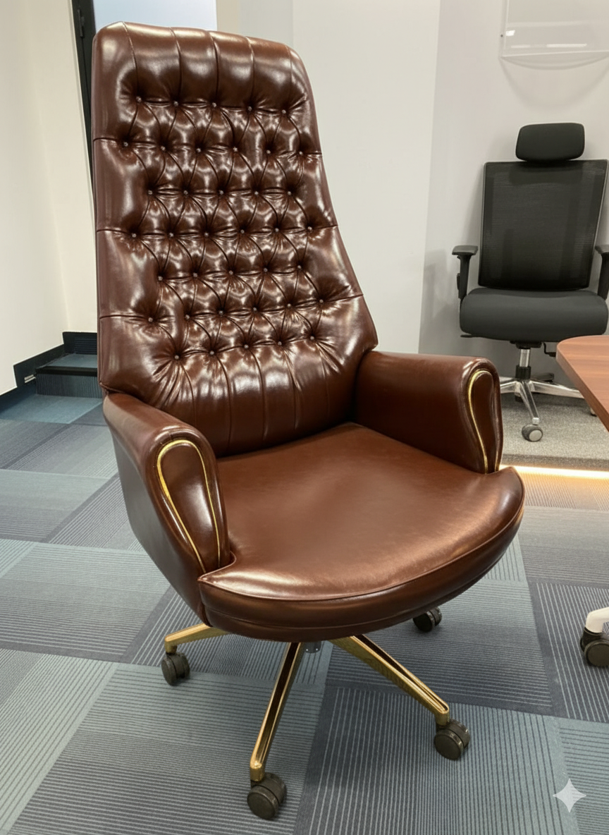 Luxury High Back Office Director & Executive Chair with PU Leatherette & Swivel Base and Metal Base With Gold Powder Coating