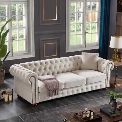 3 Seater chesterfield sofa For Home and Furniture Upholstery Fabric, Modern and Durable Design for Living Room – White
