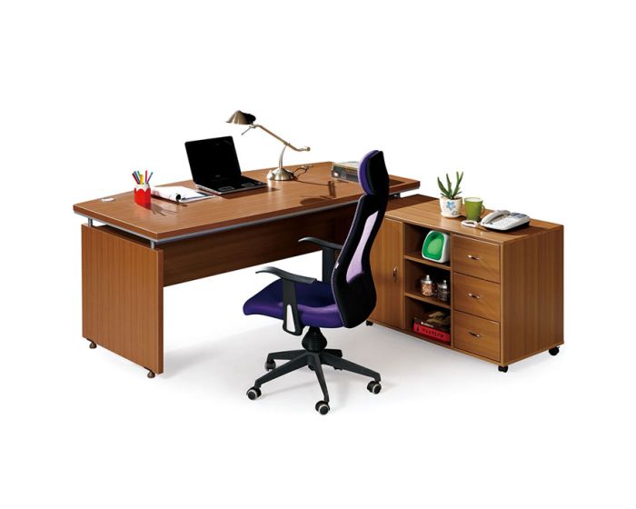 Director and Executive L Shape Office Table Made Particle Board with Side Unite and Openable Shutter and Drawers
