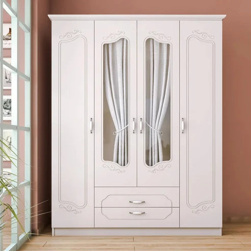Wardrobe for Designer Wardrobe for Small Spaces 4-Door with Mirror and Elegant Finish, Blending Form and Function.