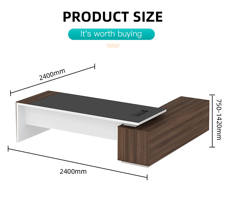 Director L-Shape Office Table Luxury Desk Made in Plywood with Drawer, CPU Storage, Desk Return, and Organized Wiring System - Drak Brown