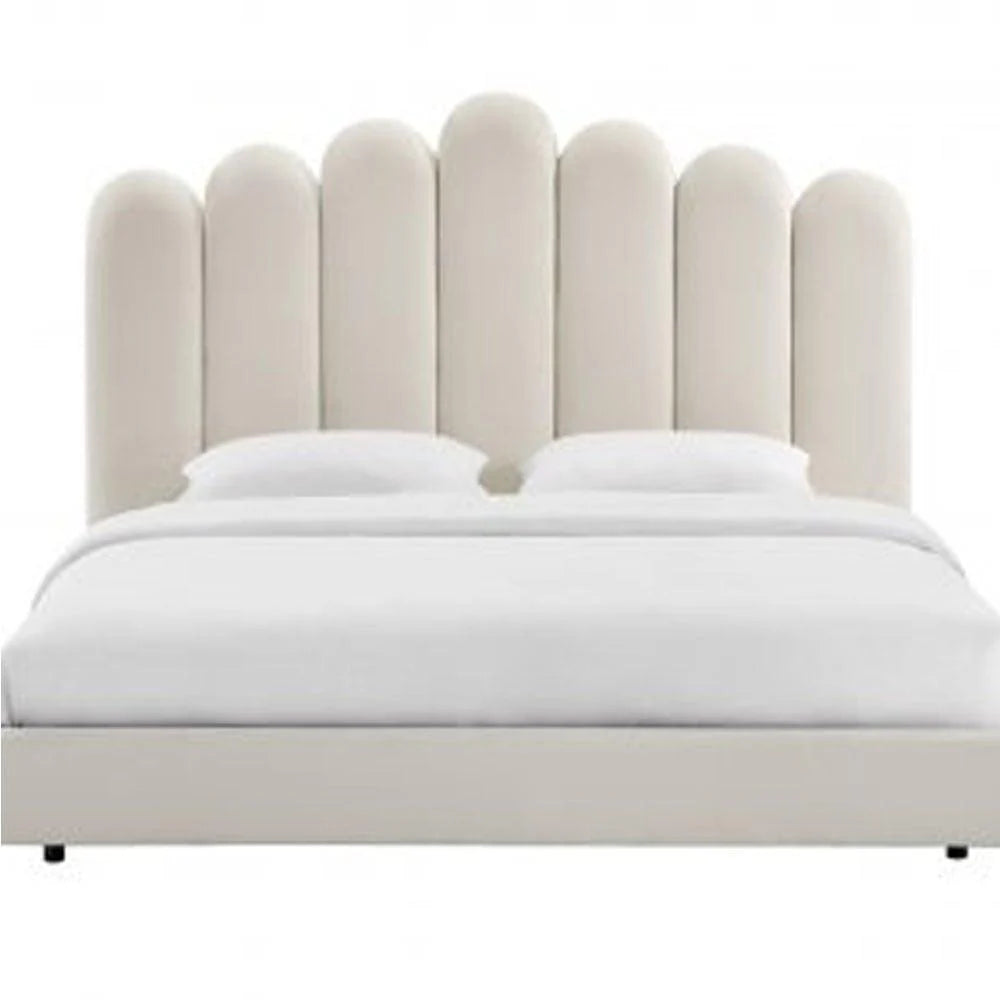 Velvet King Size Bed – Headboard, Solid Wood Frame, Luxurious for Master Bedrooms