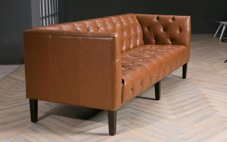 3 Seater Sofa For Home Furniture Upholstery Pu Leatherette Premium & Durable Design For Living Room -Brown
