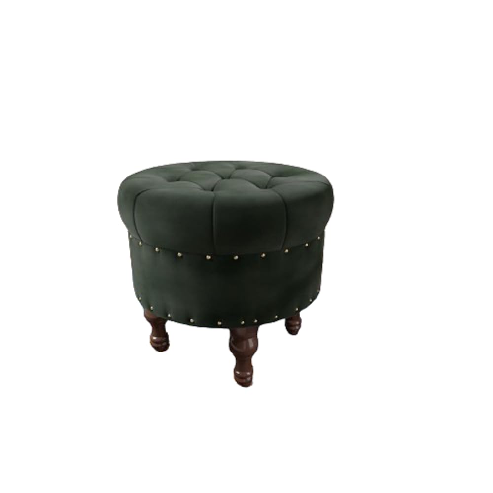 Ottoman Plouffe's Round Velvet Tufted Foot Rest With Storage for Living Room & Bedroom Decorative Home Furniture-Green