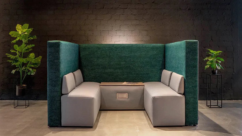 4-Seater Office Focus Sofa with Enclosed Seating Space with Workspace Divider, Sofa with Soft-Seating, Sofa with Visual Privacy Screens