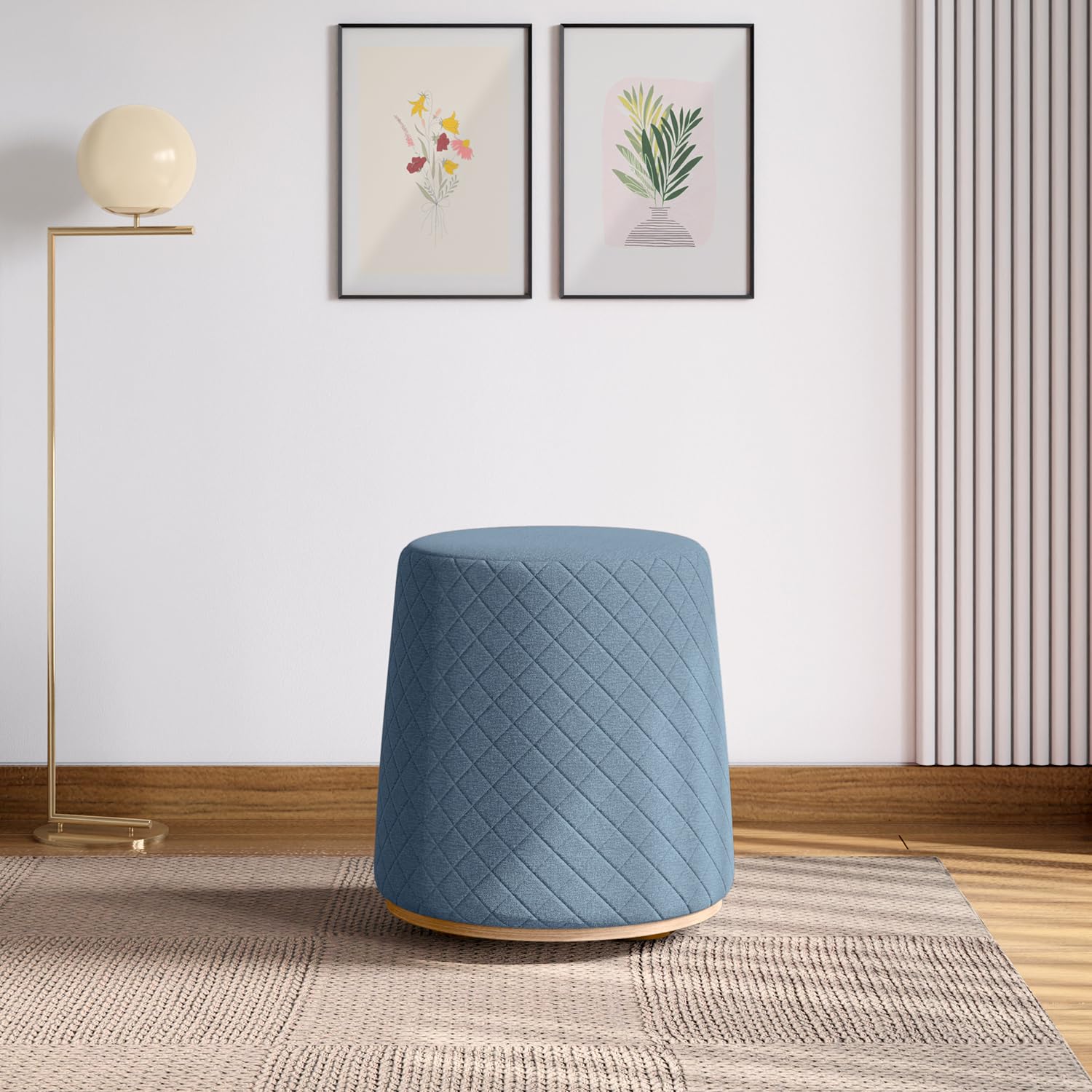 Ottoman Modern Square shape Upholstery Velvet Foot Rest Stool, Pouf for Office Home Décor for living Room, Bedroom, Office - Navy Blue