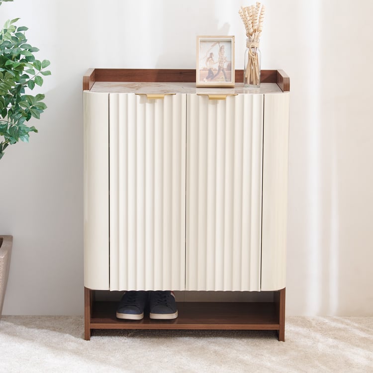 Wooden Shoes Storage Cabinet with Wooden Shelves, Contemporary Finish, Premium Polish and Practical Design