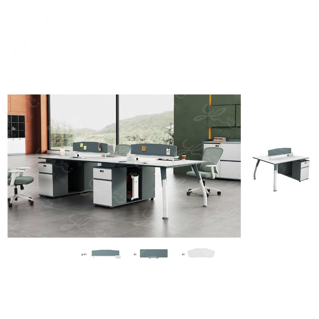 Modern 4-Person Collaborative Office Workstation Desk with Integrated Storage & Privacy Panels