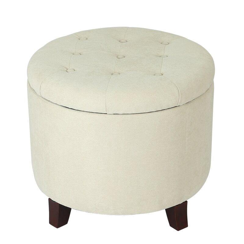Ottoman For Home Furniture Upholstery Velvet Comfortable Seating With Round Storage Multi-Functional for Living Room -Cream