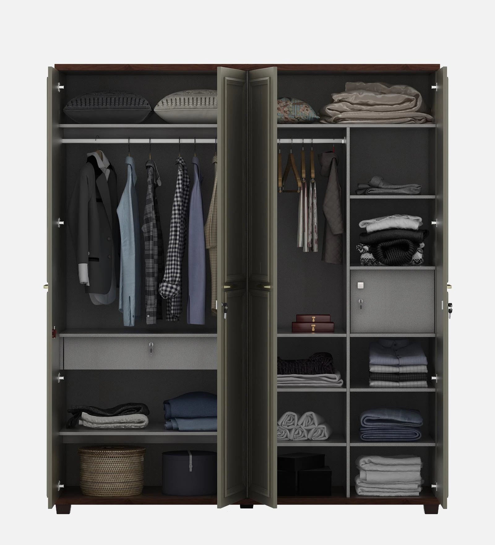 Wardrobe 3‑Door with Hanging Spaces, Drawers & Shelves, Frosty Combination with Ample Compartments