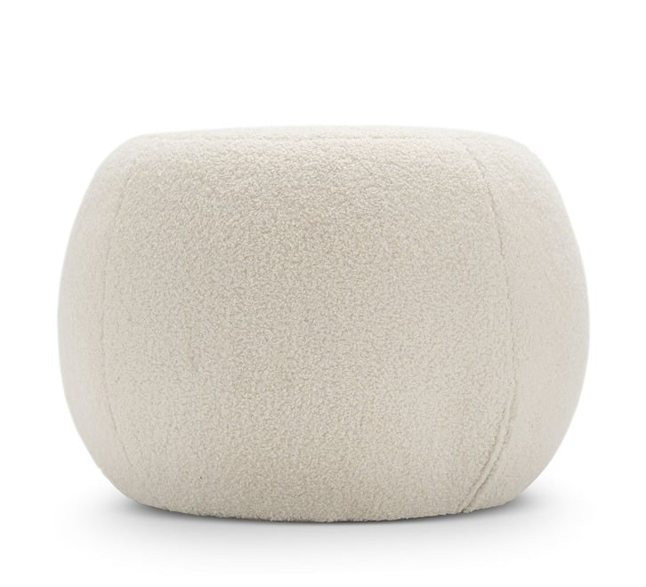 Round Ottoman – Soft Bouclé Fabric, Plush Padding, Solid Wood Base – Cozy Footrest, Living Space