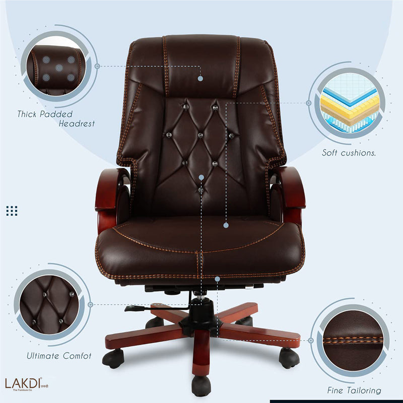 High Back Leatherette Director Chair with Wooden Base and Handle