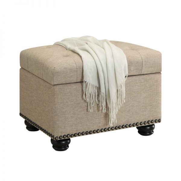 Ottoman Solid-Wood with Faux Leather Upholstery, Hinged Storage Seat, Elegant Bun Feet, Stylish Accent
