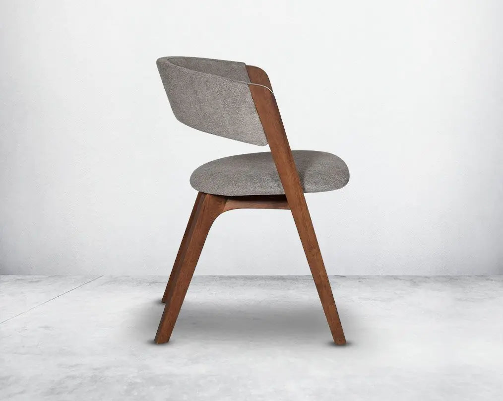 Modern Upholstered Dining Chair with Curved Backrest and Elegant Wood Frame & Comfortable Grey Fabric - Home Kitchen Furniture