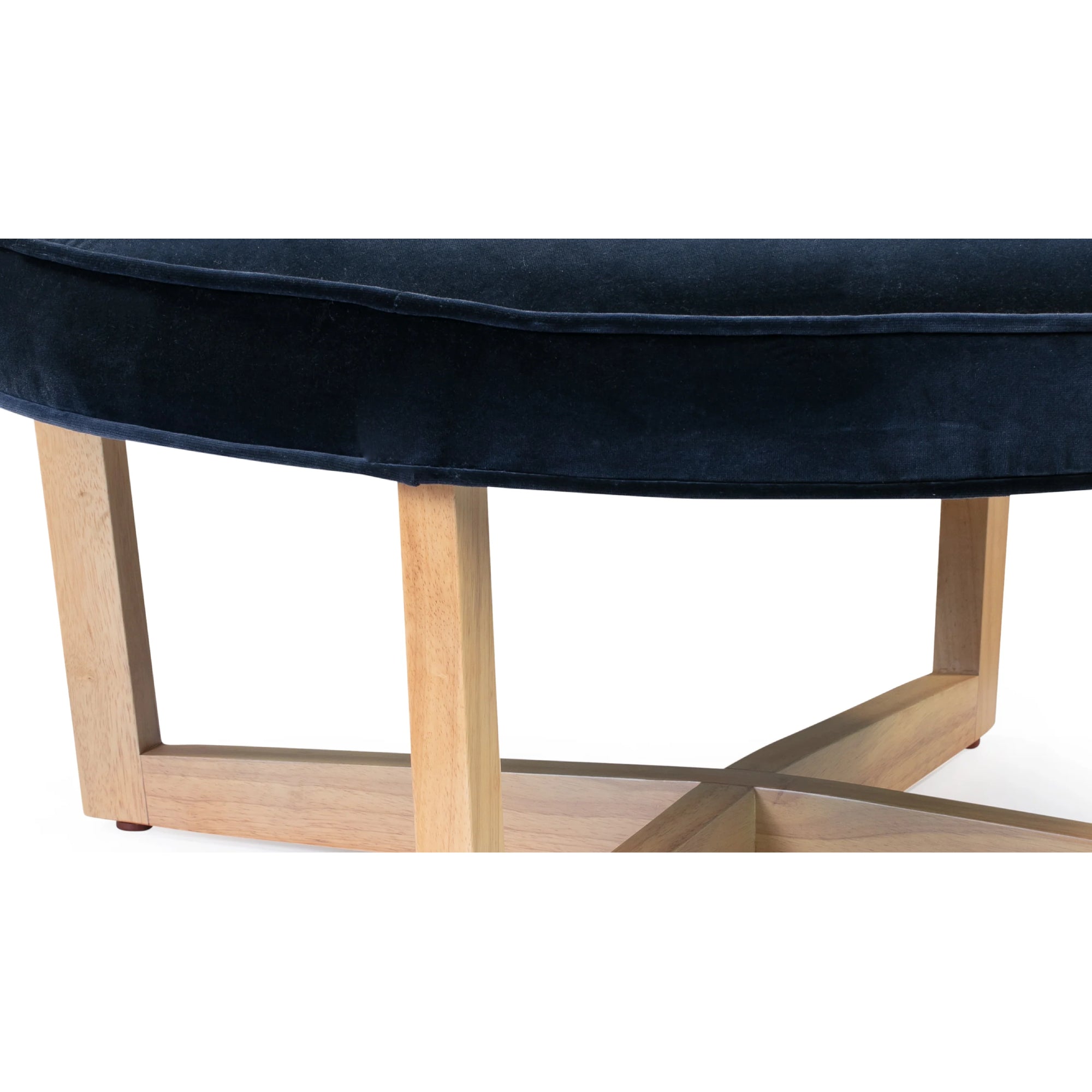 Modern Navy Velvet Pouffe Ottoman – Chic Round Footrest & Extra Seating for Living Room