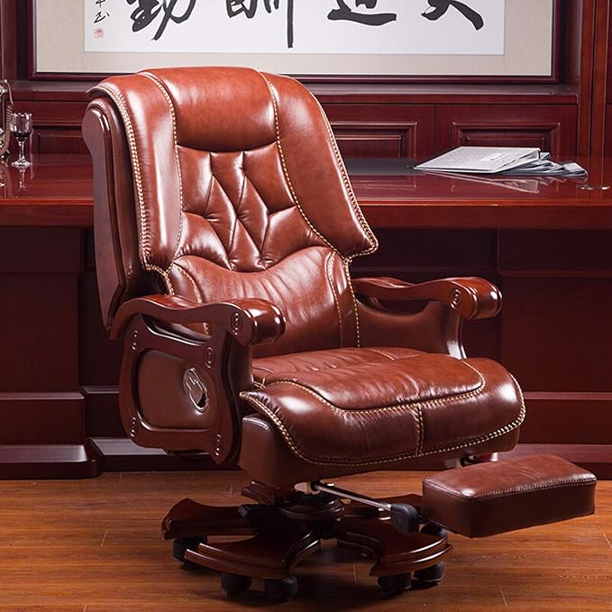 High Back Luxury Office Director Chair Made in Plyboard with Leatherette and High Density Foam & Recliner Feature and Double Wheel with wooden Polish