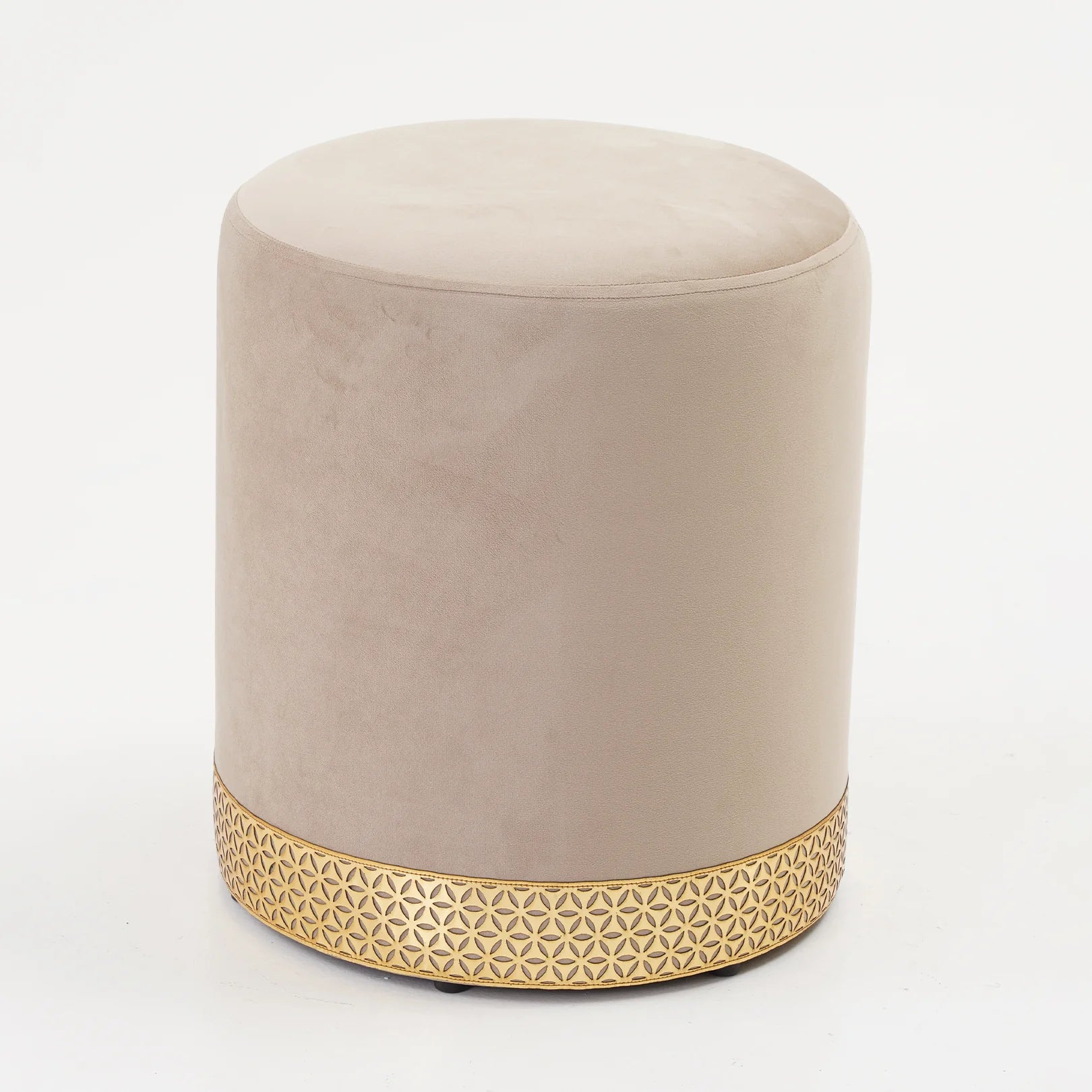 Ottoman in Velvet Round Ottoman with Elegant Gold-Base Accent, Seating or Delivers Comfort, Style, Décor