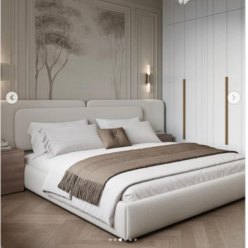 King Size Wooden Bed in Light Grey Fabric Single & Double Head-back with Hydraulic Storage
