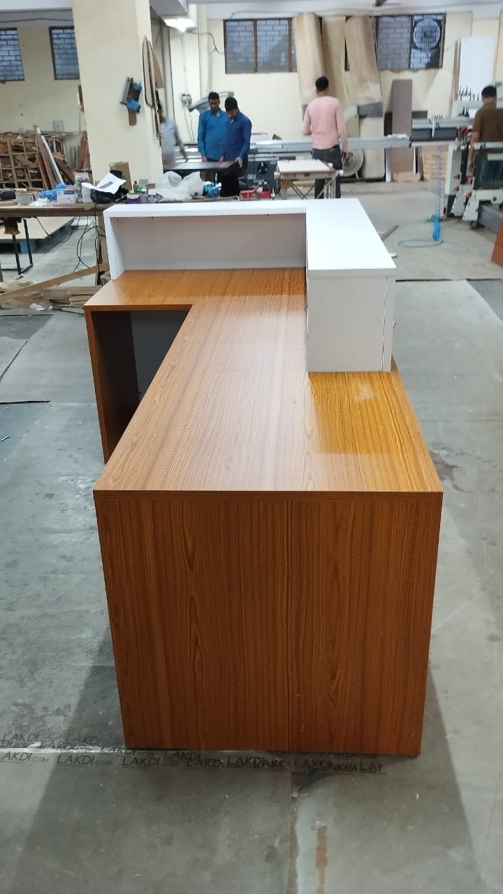 Reception Table for Office Luxury Modern L Shape Counter Stylish Design Made in MDF and Self Box & 2 Person Seating Reception Table - Off White Color