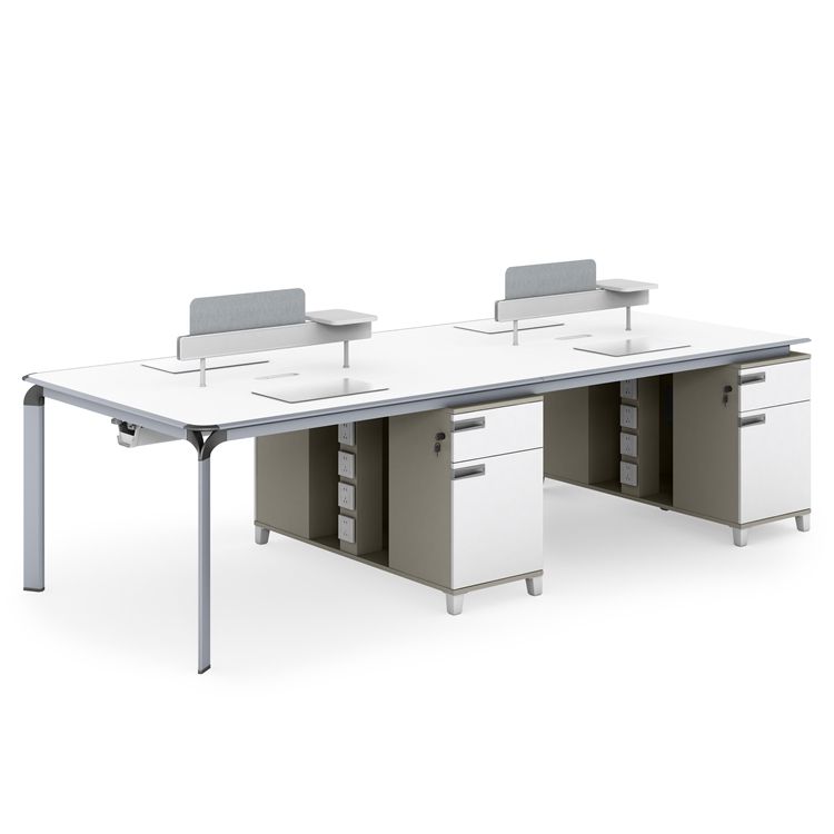 Modern 4-Person Office Workstation Desk with Storage & Privacy Panels - Ideal for Collaborative Workspaces