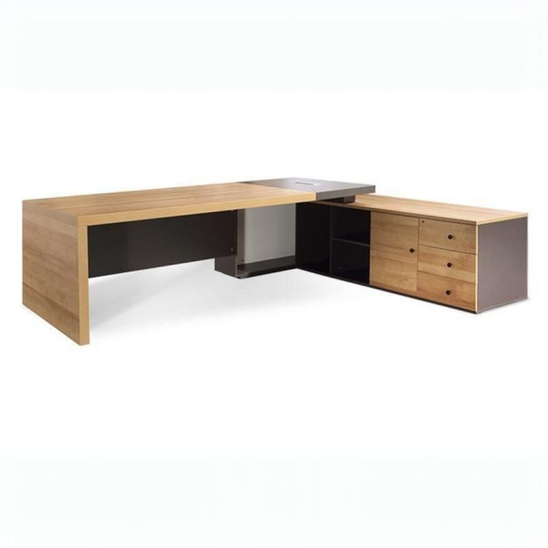 Director & Executive L-Shape Office Table Luxury Desk Made in Particle Board with Side Unit Drawer, Storage, Wire Manager & CPU Storage - Brown