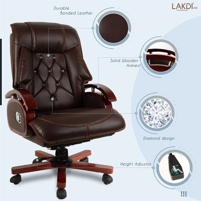 High Back Leatherette Director Chair with Wooden Base and Handle