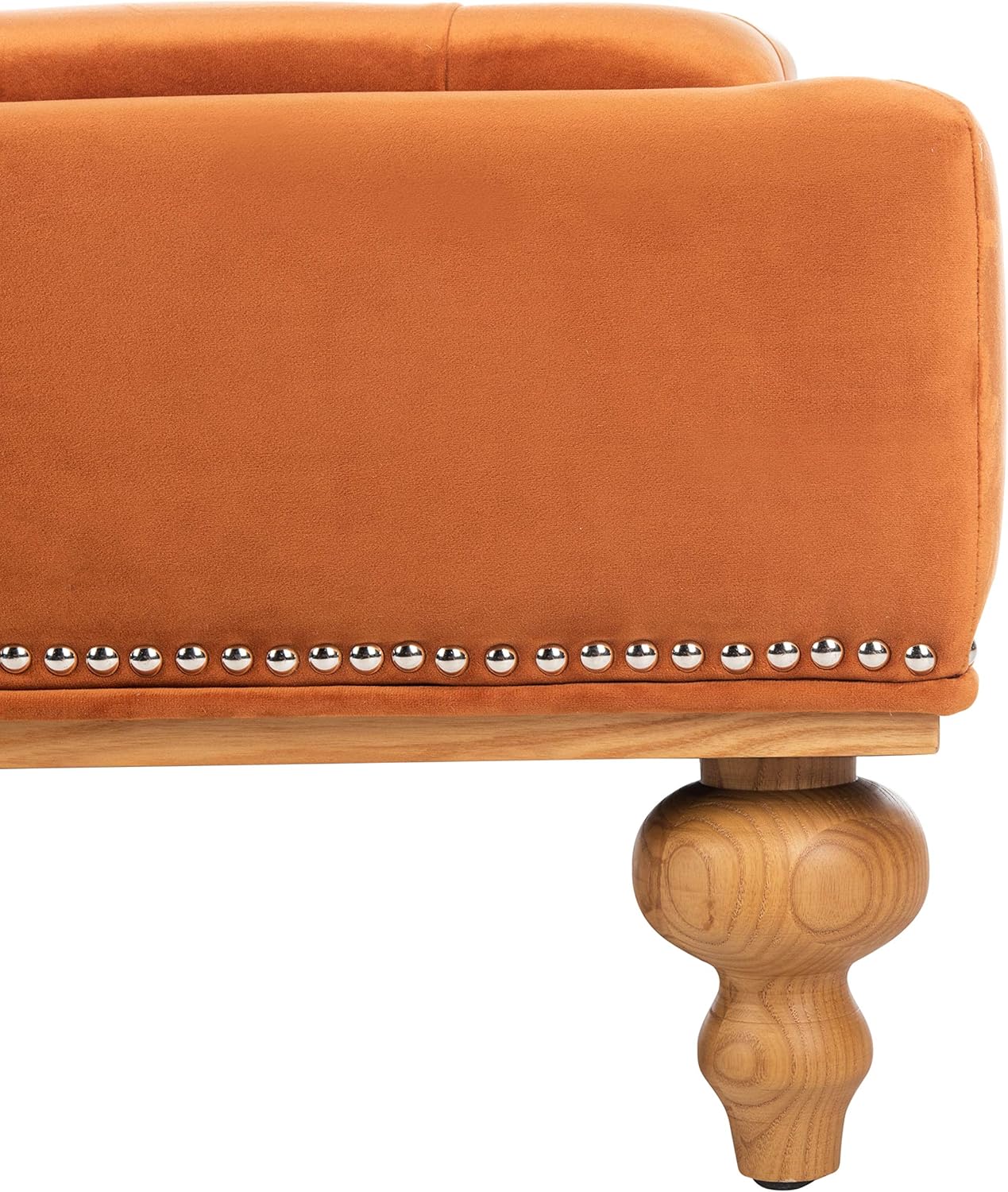 Luxurious Orange Velvet Tufted Storage Ottoman - Elegant Home Furniture Footstool with Solid Wood Legs